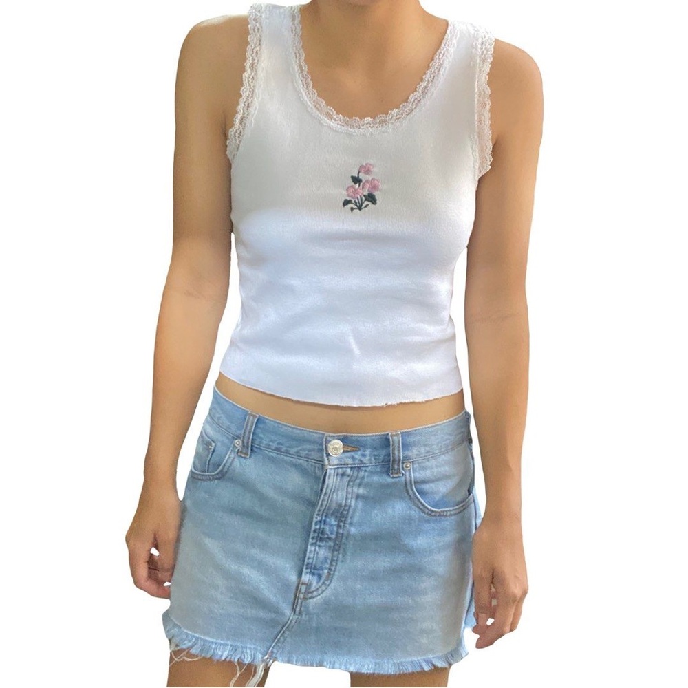 Brandy Meville Ronnie Lace Tank Embroidered Floral Tank Top